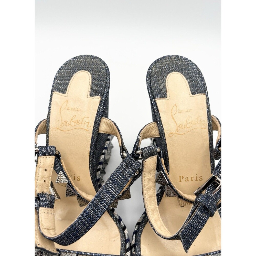 Christian Louboutin Pyraclou 110 Denim Espadrille Wedges Silver Studs EU 36 - Picture 8 of 11